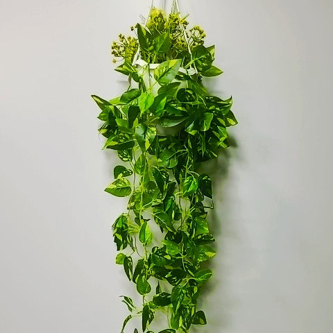 Money Plant Artificial Green Leaves with Hanging Pot Wall Mountable