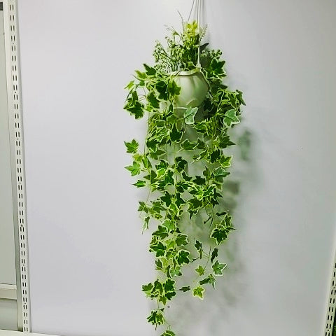 Money Plant Artificial Green Leaves with Hanging Pot Wall Mountable